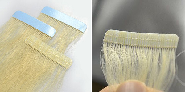 Stitched tape hair extensions.