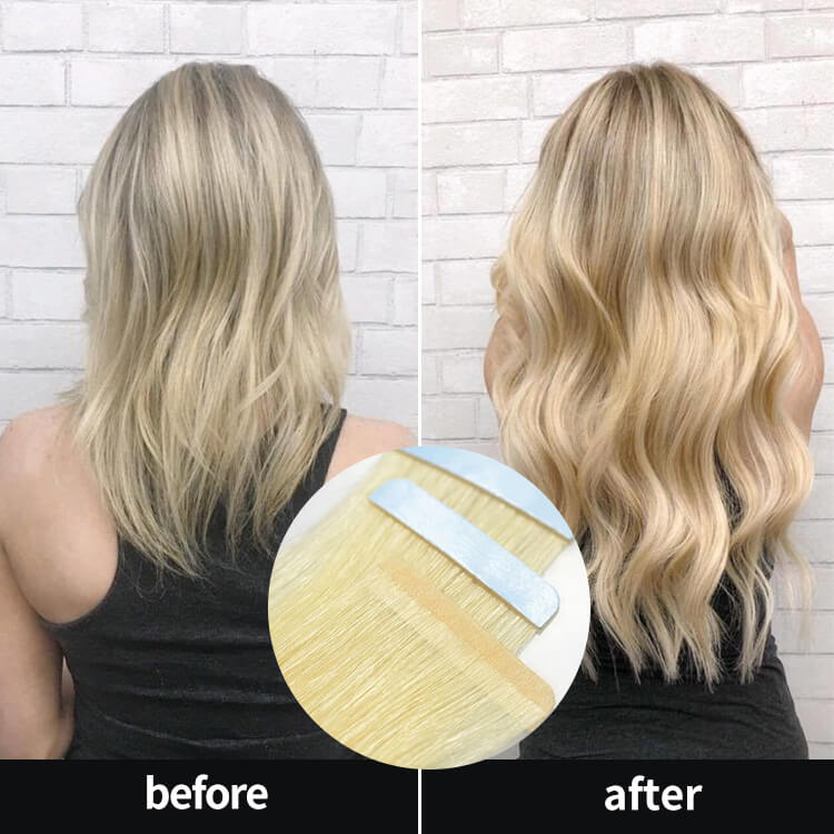 before and after invisible tape in hair extensions